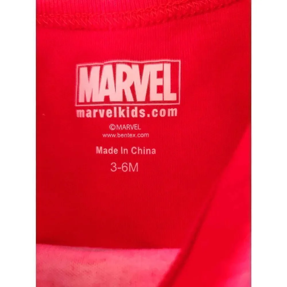 Marvel boys 3-6 month one piece bodysuit red yellow superhero excellent conditio